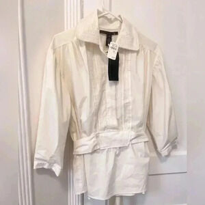 Robert Rodriguez White Popover Shirt With Feminine Detail NEW WITH TAG